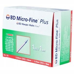 STRZYKAWKA INSULINOWA BD MICRO-FINE PLUS Z IGŁĄ 1ML 30G 100SZT 0,3X8MM