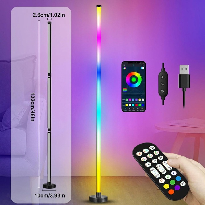 INTELIGENTNA LAMPA PODŁOGOWA LED RGB NAROŻNA STOJĄCA DO SALONU