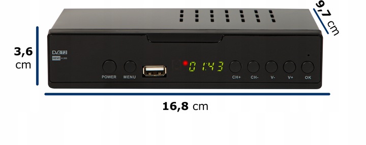 TUNER DEKODER DVB-T2 TV NAZIEMNEJ H.265 HEVC FULL HD USB HDMI PILOT BATERIE