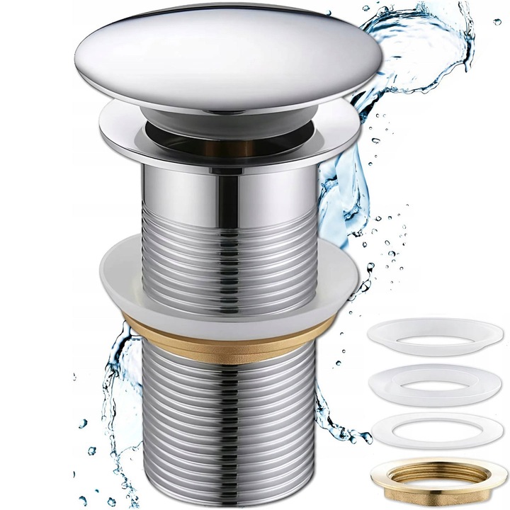 KOREK UMYWALKOWY AUTOMATYCZNY KLIK KLAK AUTO BEZ PRZELEWU SREBRNY