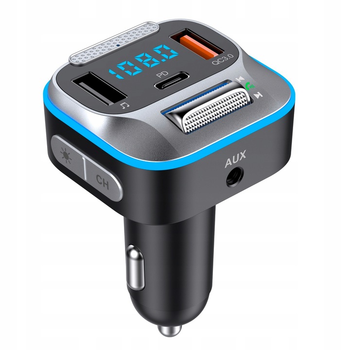 TRANSMITER ŁADOWARKA SAMOCHODOWA BLUETOOTH FM AUX JACK SAMOCHODOWY USB C