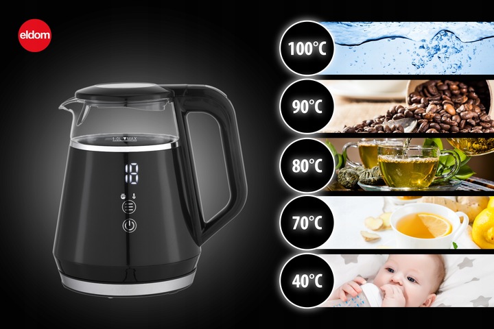 CZAJNIK ELEKTRYCZNY BEZPRZEWODOWY SZKLANY 1L PANEL DOTYKOWY 1100W