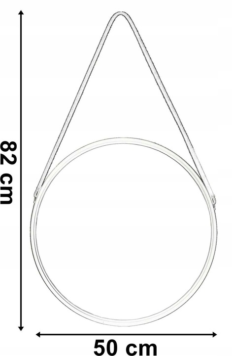 LUSTRO OKRĄGŁE WISZĄCE ŚCIENNE NA PASKU ŚCIANĘ LOFT CZARNE LOFTOWE 50