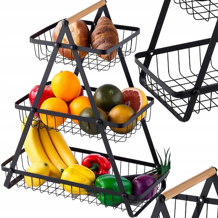 Koszyk TRZYPOZIOMOWY 3 piętrowy na owoce warzywa metalowy czarny Z
