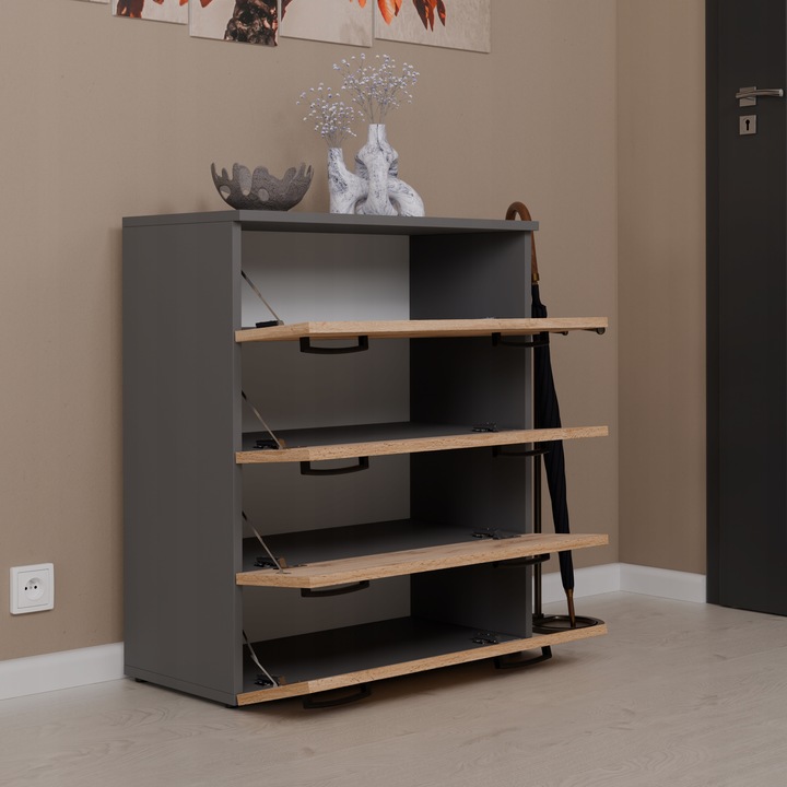 SZAFKA NA BUTY REGAŁ SZARY DĄB WOTAN 71CM 4 PÓŁKI STOJAK BEZ SIEDZISKA