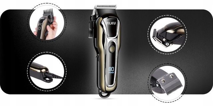 PROFESJONALNA BEZPRZEWODOWA MASZYNKA DO STRZYŻENIA WŁOSÓW BRODY FILKU