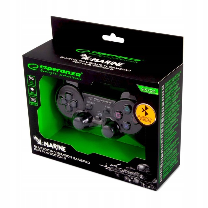 BEZPRZEWODOWY GAMEPAD BLUETOOTH PAD PS3 WIBRACJA CZARNY ESPERANZA MARINE