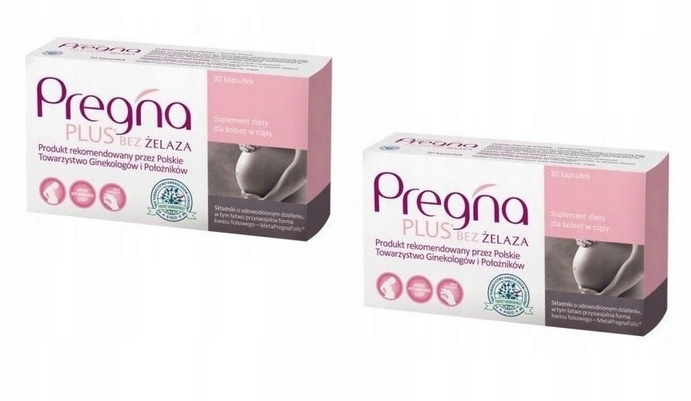 Pregna PLUS BEZ ŻELAZA dla kobiet w ciąży 30 kaps 2 OPAKOWANIA