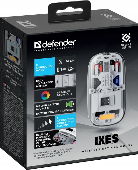Myszka bezprzewodowa Defender IXES MM-999 optyczna 2400dpi 2.4GHz Bluetooth