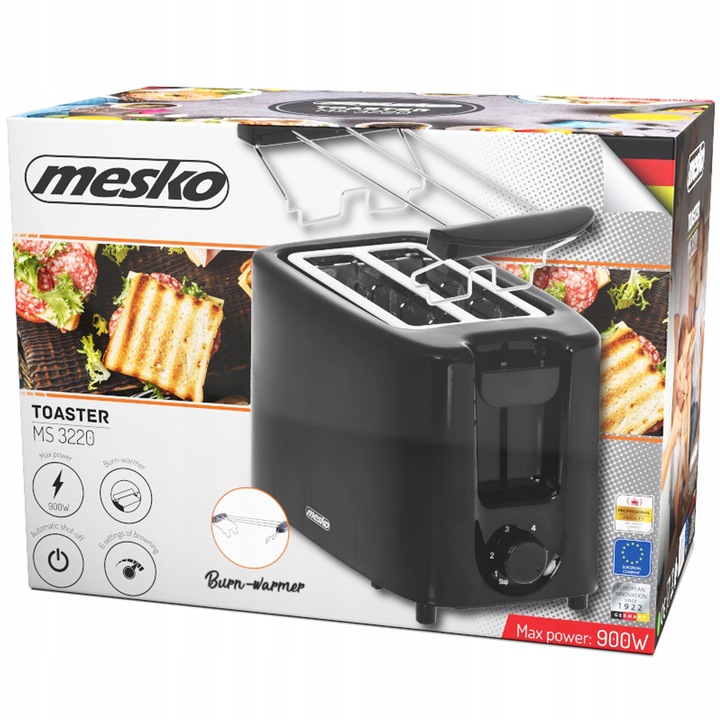 Toster Mesko MS3220, 2 Tosty, Czarny, 900W
