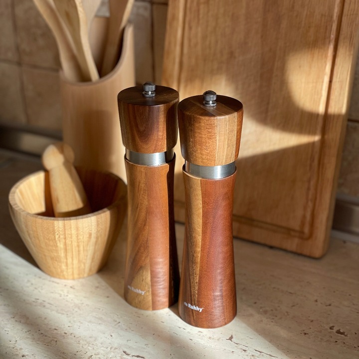 Młynek do Pieprzu i Soli Drewniany Zestaw 2 szt Ręczny Precyzyjne
