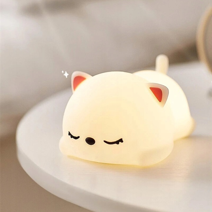 LAMPKA NOCNA DLA DZIECI KOLOROWA SILIKONOWA KOTEK LED RGB USB 16 KOLORÓW