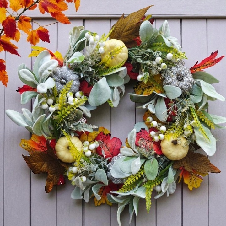 WIENIEC WIANEK GIRLANDA NA DZWI DEKORACYJNY JESIENNY STROIK DYNIE DOM
