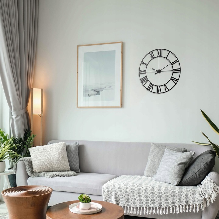 ZEGAR ŚCIENNY RETRO ELEKTRONICZNY CZARNY LOFT RZYMSKI 3D CICHY VINTAGE XXL