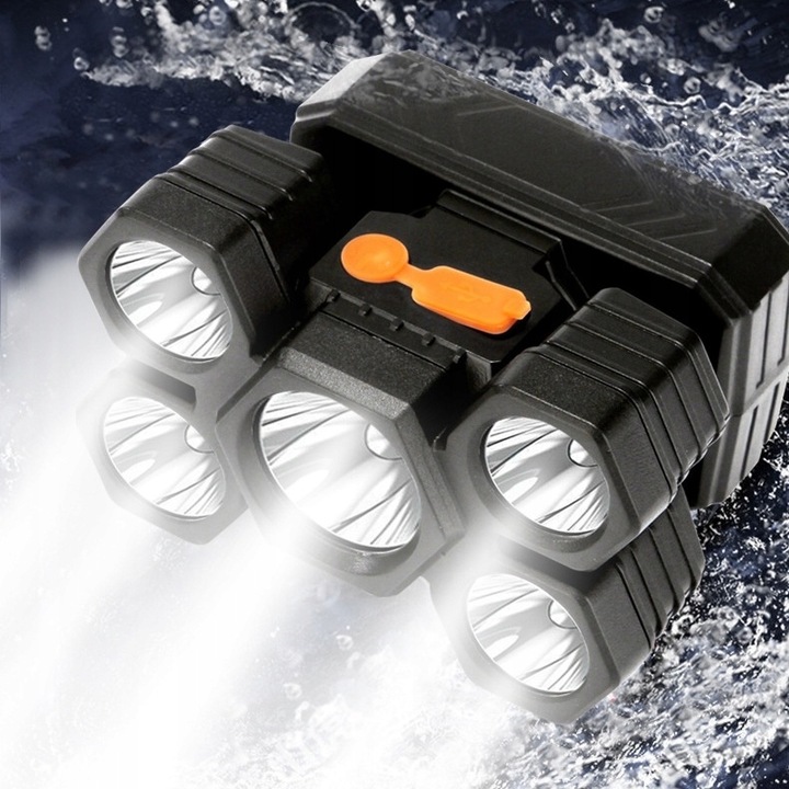 MOCNA LATARKA CZOŁOWA NA GŁOWĘ CZOŁÓWKA 5 LED CREE XPE T6 AKUMALOTOR