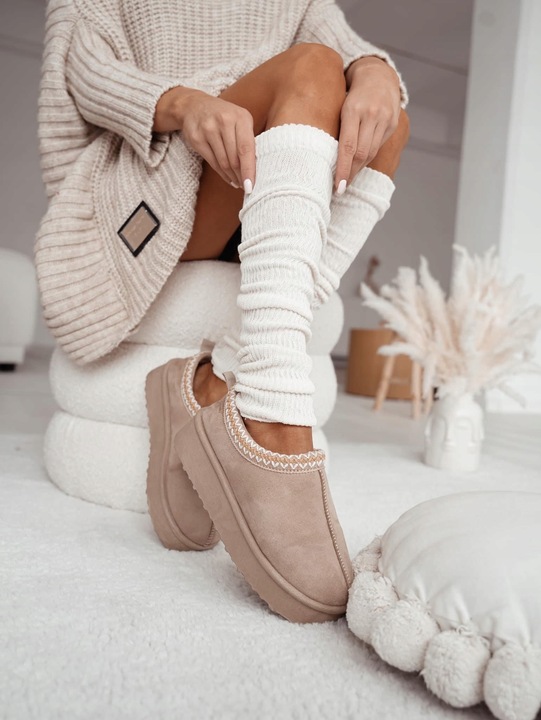 GETRY BAWEŁNIANE damskie ocieplacze na nogi łydki w PRĄŻEK brązowe