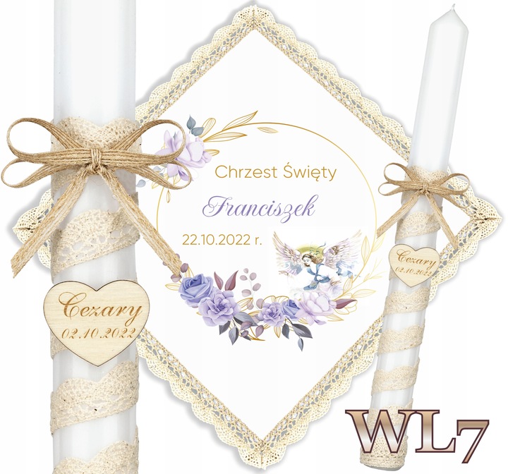 Szatka i świeca do chrztu BOHO Chrzest pudełko grawer serce EKO Topaz WL