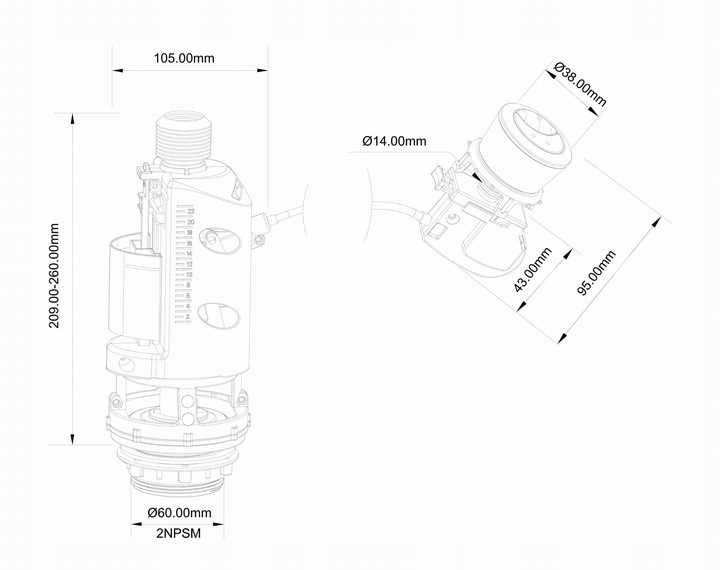 Dwufunkcyjny uniwersalny zawór spustowy spłukujący do Spłuczki 3/6L kompakt