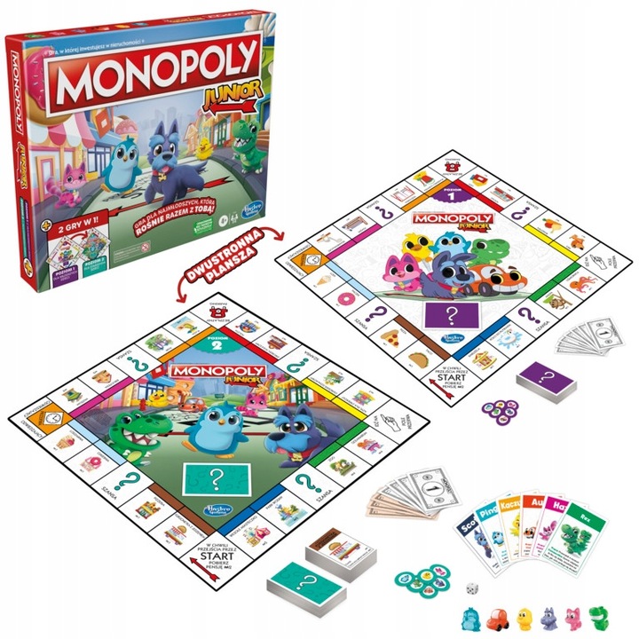 Gra Monopoly Junior 2w1 dwustronna plansza PL Hasbro F8562