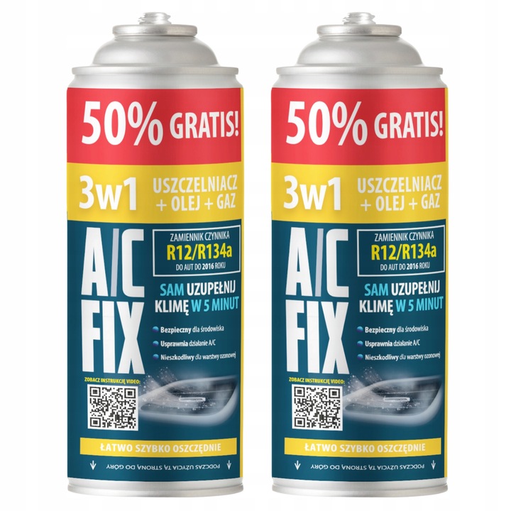 2x AC FIX R134a Gaz Olej Uszczelniacz 3w1 CZYNNIK CHŁODNICZY KLIMATYZACJI