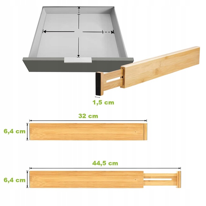 ZESTAW 4 BAMBUSOWYCH PRZEGRÓD DO SZUFLADY Organizer Separator 32 -