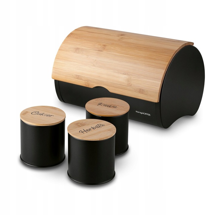 CHLEBAK ZESTAW Z POJEMNIKAMI NOWOCZESNY KAWA CUKIER HERBATA CZARNY