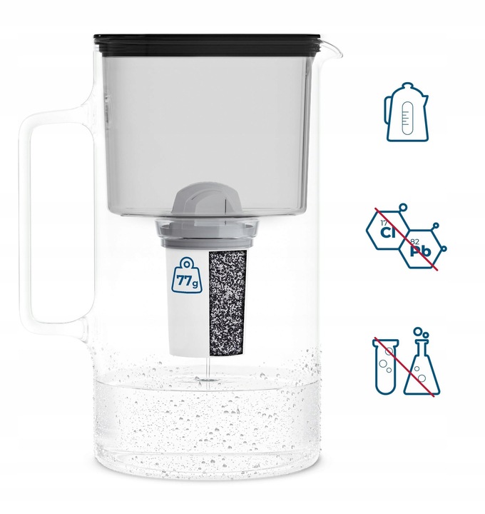 Dzbanek filtrujący szklany Wessper 3l D2 BOROSILICATE czarny + 1x