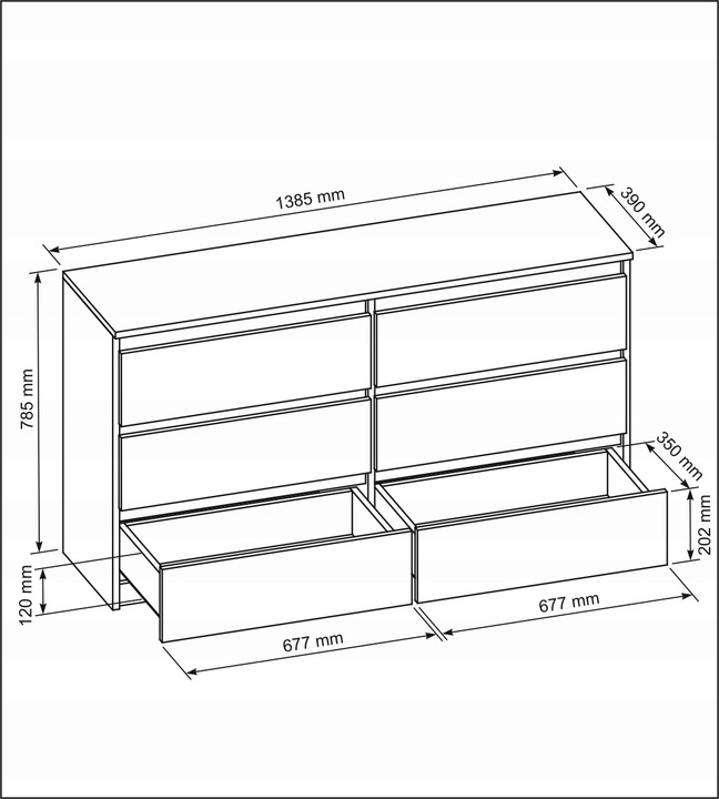 KOMODA Z SZUFLADAMI 140CM BIAŁA 6 SZUFLAD SZAFKA DO SYPIALNI DO SALONU