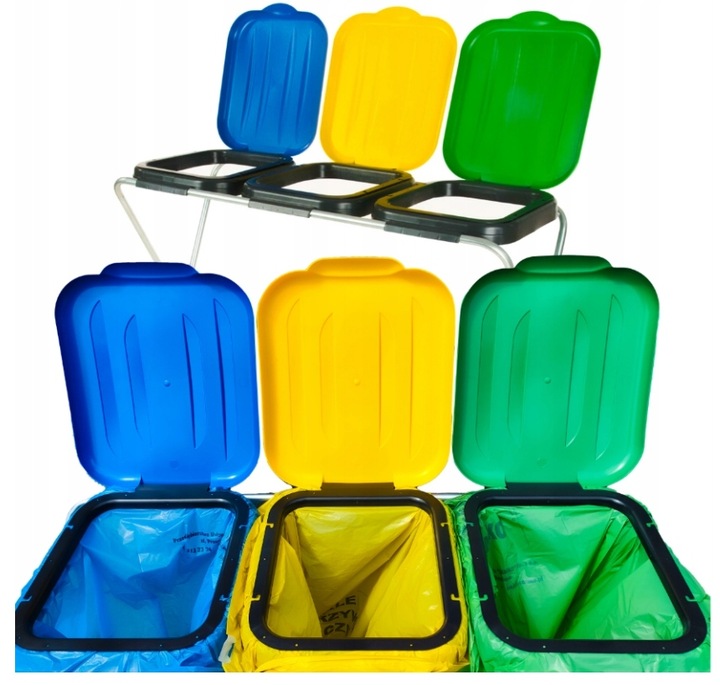 STOJAK METALOWY do Segregacji Śmieci Pojemnik KOSZ NA ODPADY na 3 WORKI