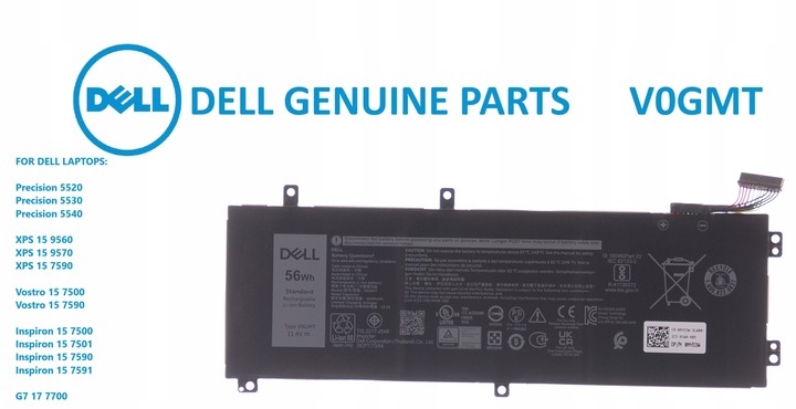Oryginalna Bateria Dell Precision 5520 5530 5540 XPS 9560 9570 7590 V0GMT