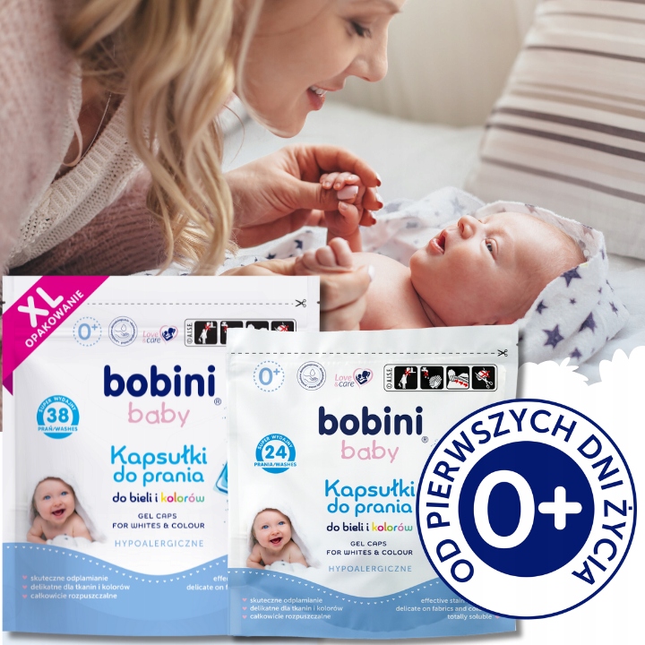 BOBINI Baby Kapsułki do Prania dla Dzieci Hipoalergiczne Białe Kolor 62 szt