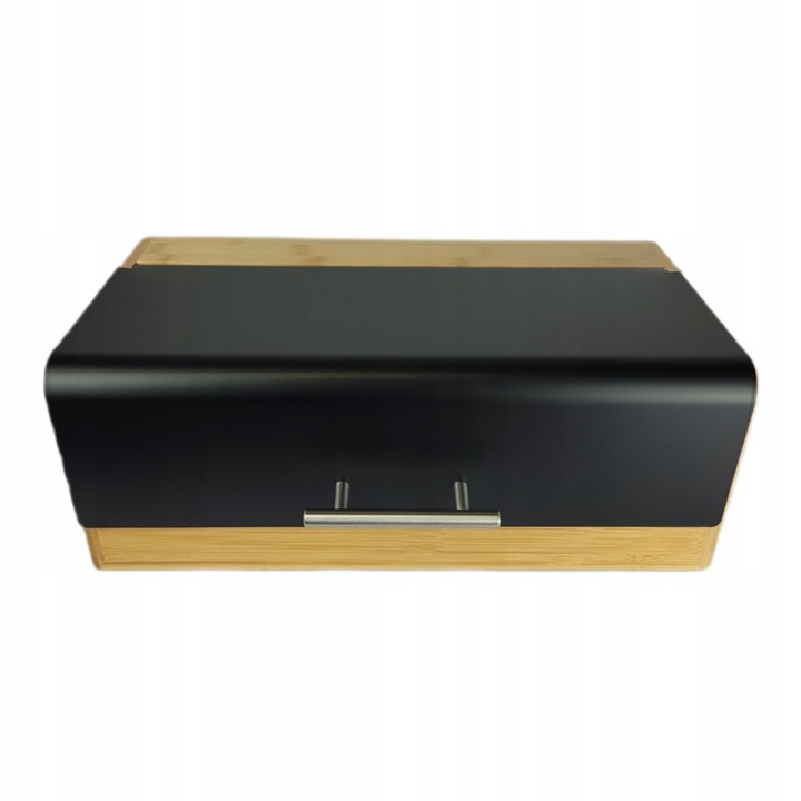 Chlebak bambusowy czarna stal pojemnik na pieczywo nowoczesny desig kuchnia