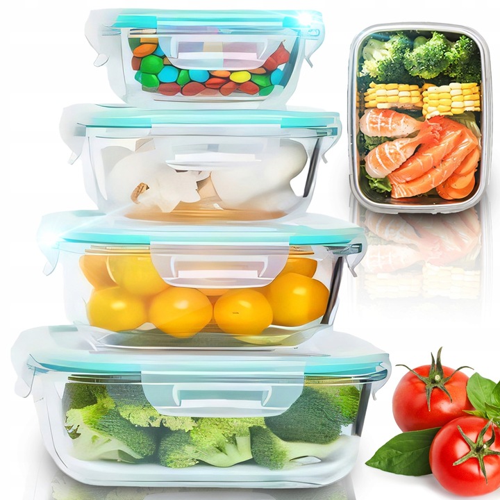 4x LUNCHBOX POJEMNIK SZKLANY NA ŻYWNOŚĆ ŻAROODPORNE POJEMNIKI Z