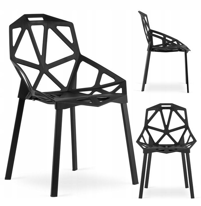 Krzesło do Salonu Jadalni Nowoczesne Czarne LOFT Ażurowe Geometryczne