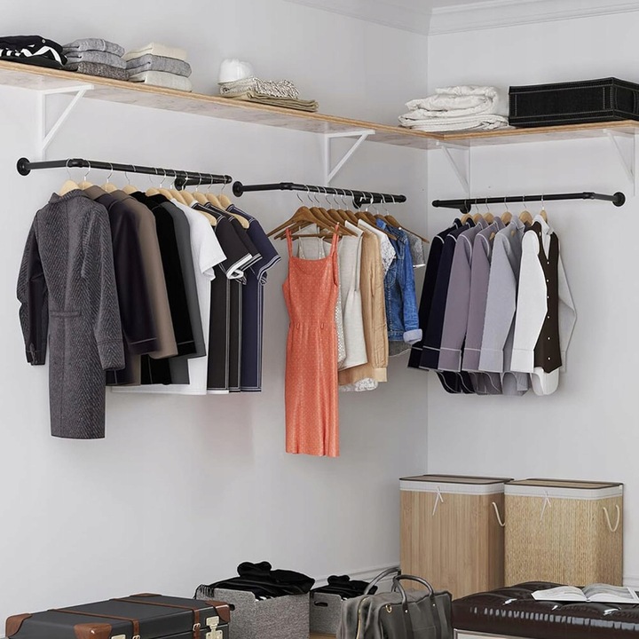 Drążek na ubrania WIESZAK ŚCIENNY 92x30x7,5 cm ZE STALI czarny LOFT