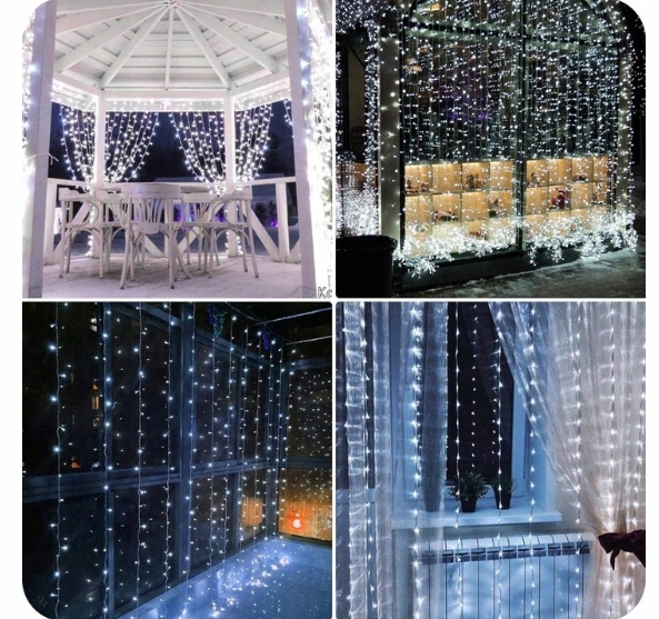 KURTYNA ŚWIETLNA kurtyna LED 2x2 m 200 LED USB pilot+ haczyki BIAŁY ZIMNY