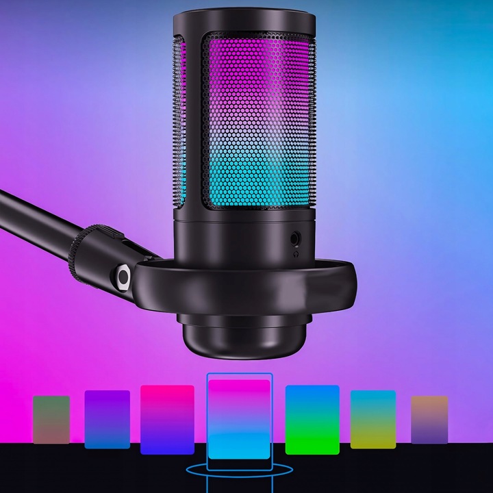 MIKROFON GAMINGOWY USB DO KOMPUTERA POP-FILTER POJEMNOŚCIOWY WYCISZ FUNKCJA