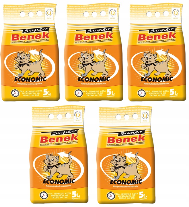 Super Benek Economic 25L 5x5L Żwirek dla Kota Bentonit do Kuwety dla