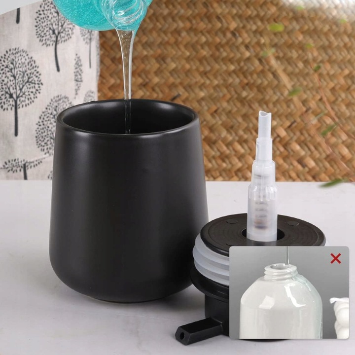 Dozownik mydła Dyspenser Płynu Ceramiczny Czarny Duży Ręczny z pompką