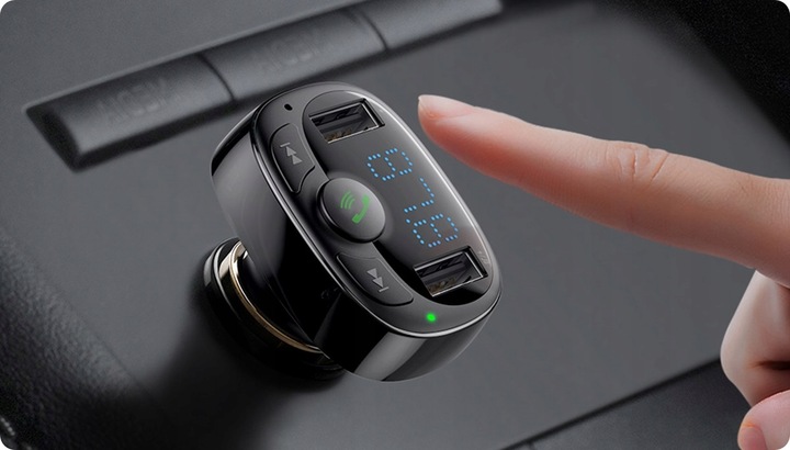 BASEUS TRANSMITER FM BLUETOOTH ŁADOWARKA SAMOCHODOWA MP3 2x USB SD/ TF 3.4A