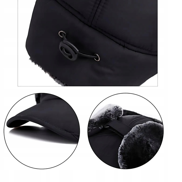 CIEPŁA CZAPKA ZIMOWA Z FUTERKIEM NA ZIMĘ MĘSKA Z DASZKIEM NAUSZNIKI