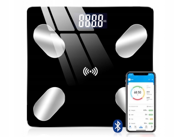 WAGA ŁAZIENKOWA ANALITYCZNA SLIM BLUETOOTH 180KG SMART 25w1 +BATERIE +MIARA