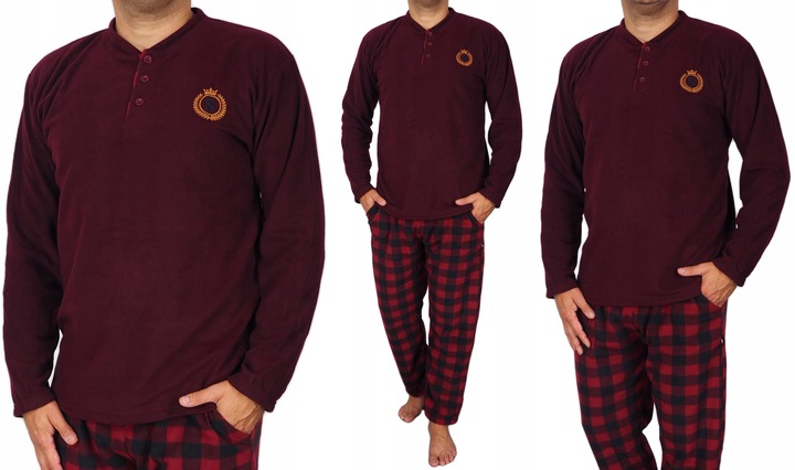 Piżama męska L POLAR krata GRUBA ciepła KIESZENIE