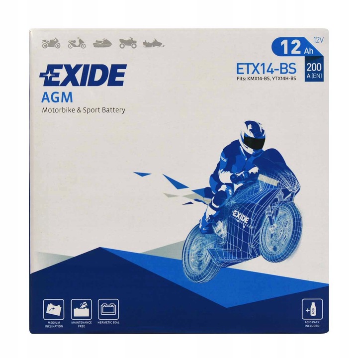 EXIDE AGM ETX14-BS / YTX14-BS 12V 12Ah 200A L+
