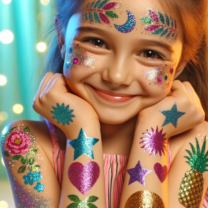 Tatuaże Brokatowe dla Dzieci Zmywalne Zestaw XXL 120 szablonów + GRATIS !