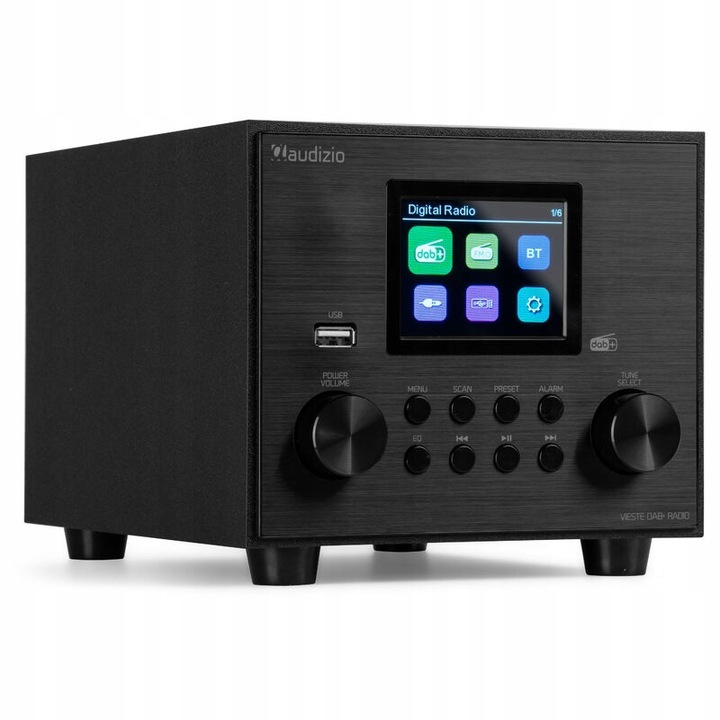 Radio DAB+ tuner FM z subwooferem czarne do kuchni salonu biura