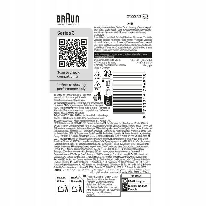 Braun Series 3, Oryginalna zamienna głowica do golarki elektrycznej,