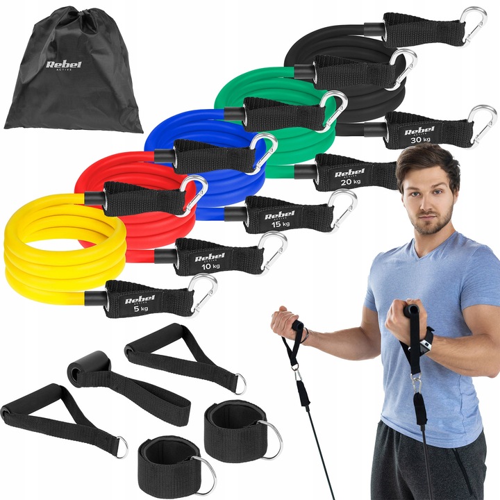 Gumy oporowe ekspandery zestaw do ćwiczeń rehabilitacji 80kg uchwyt