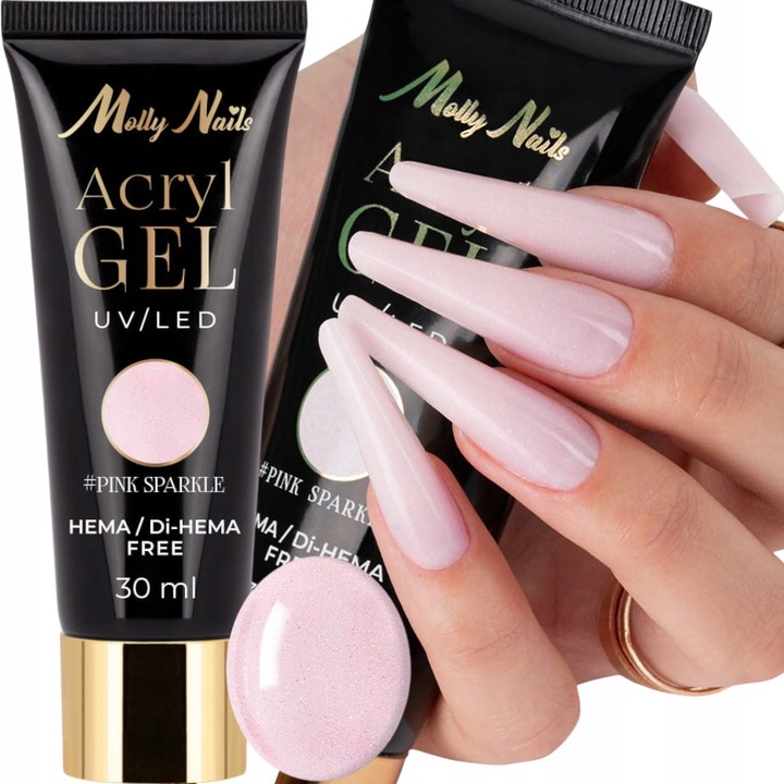 Akrylożel Budujący MOLLYNAILS 30g Polygel Acrylgel Pink Sparkle Różowy Pink