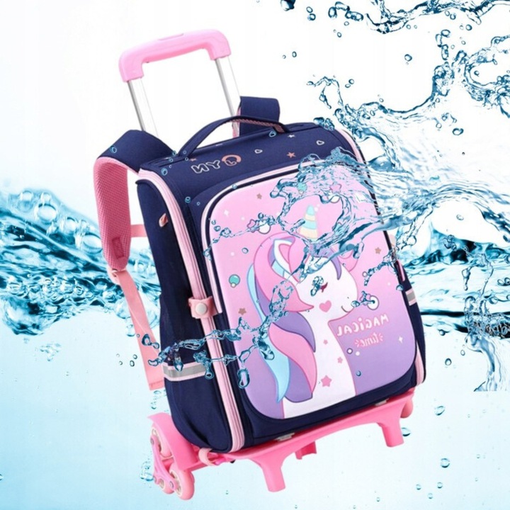 PLECAK SZKOLNY TORNISTER NA KÓŁKACH DO SZKOŁY POJEMNY JEDNOROŻEC WALIZKA